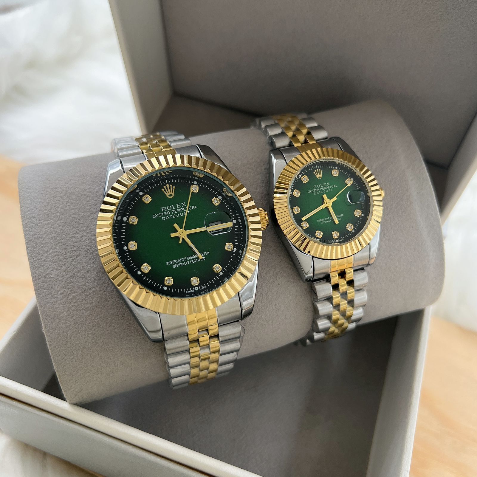 Rolex Couples Watch Golden Silver Green