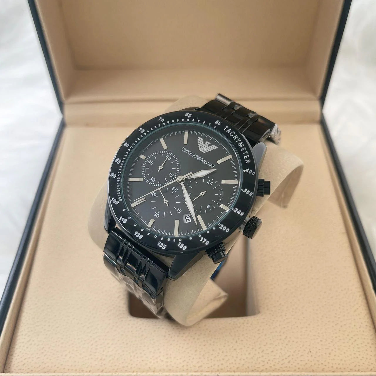 Emporio Armani Chronograph Black Fabric Watch