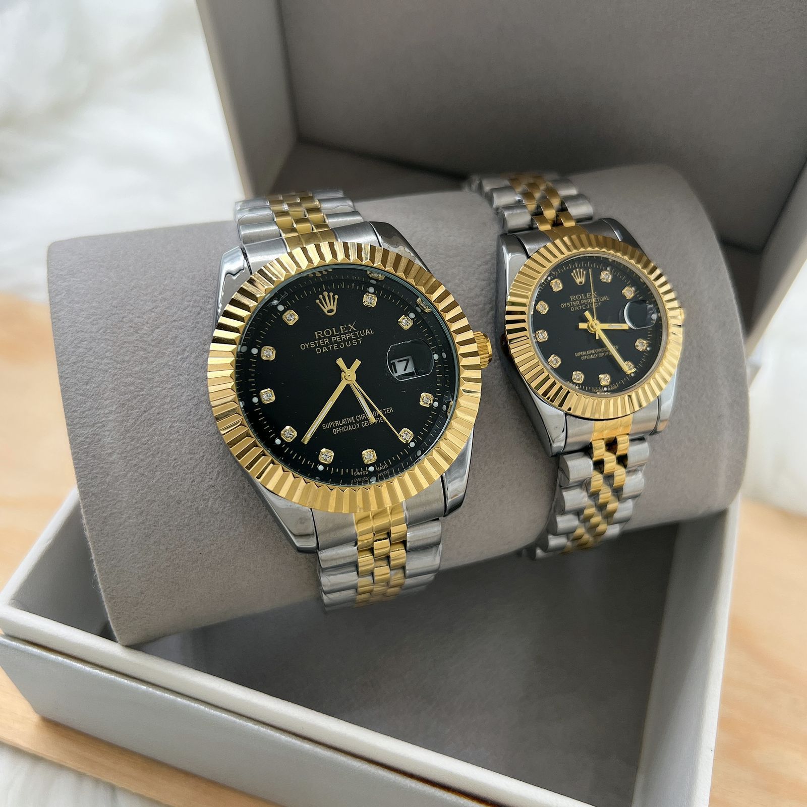 Rolex Couples Watch Golden Silver Black